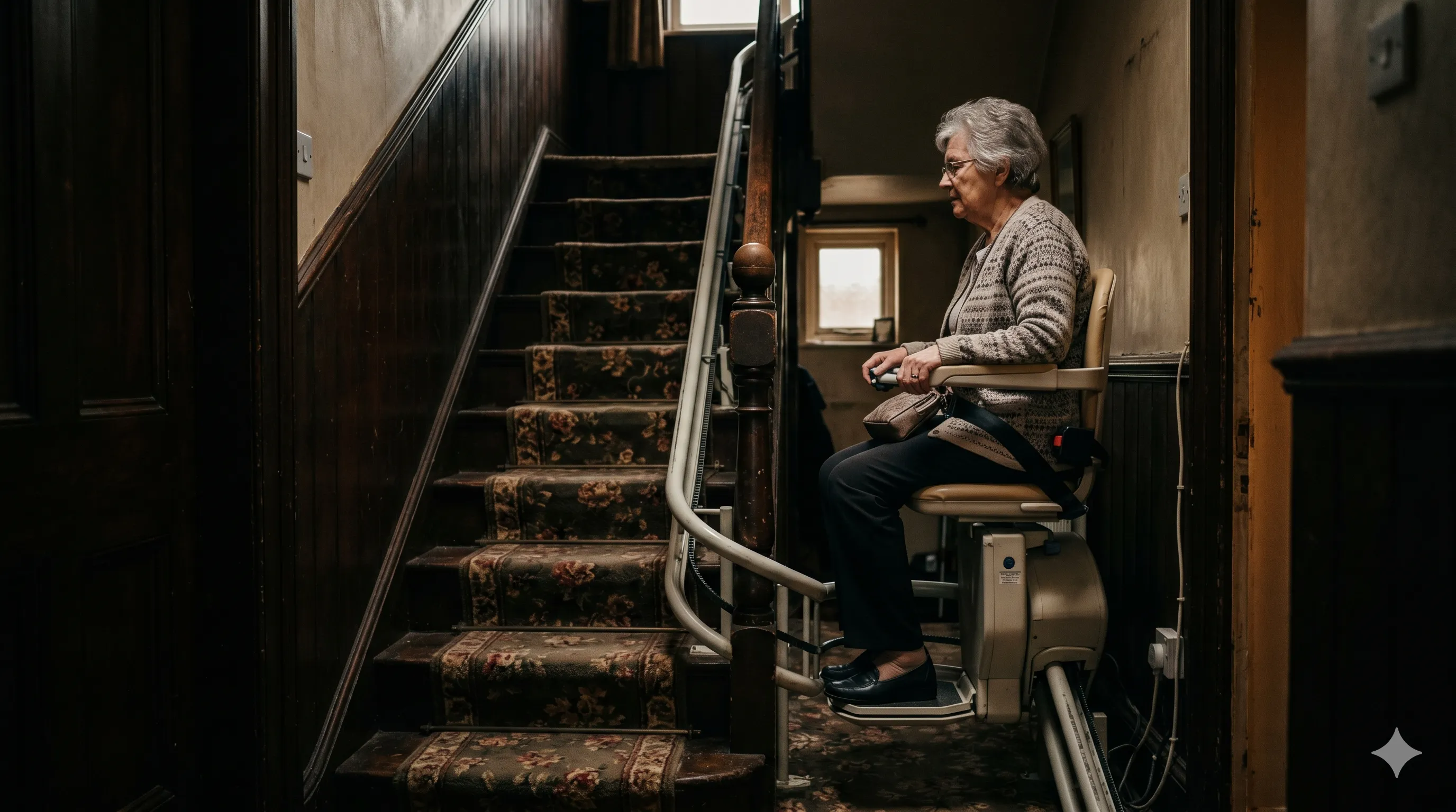 Stair lift limitations in modern duplex home staircase